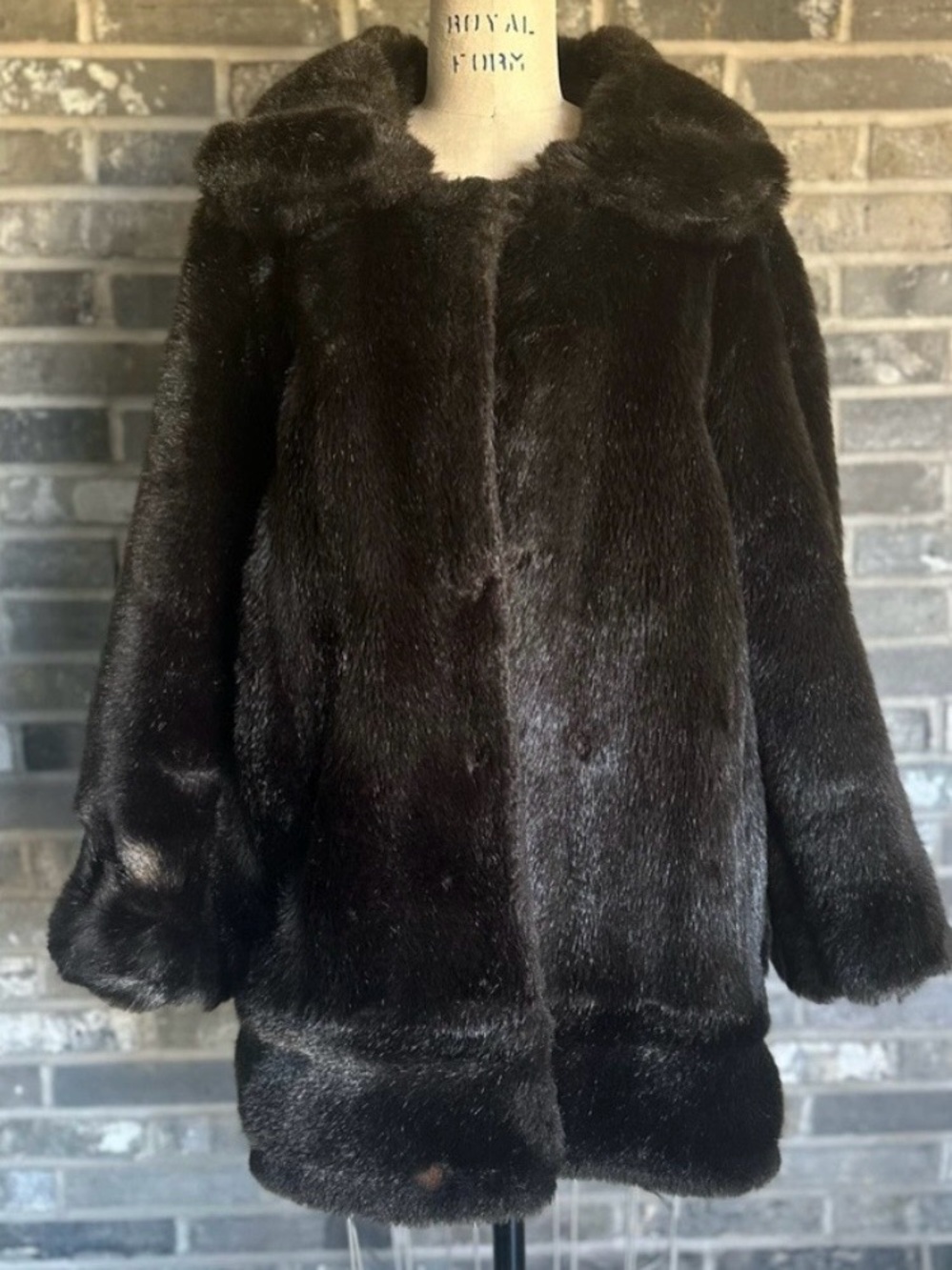 Vintage 70s Sears Faux Fur Coat Brown Shaggy Glam Mod Winter Jacket Womens 12